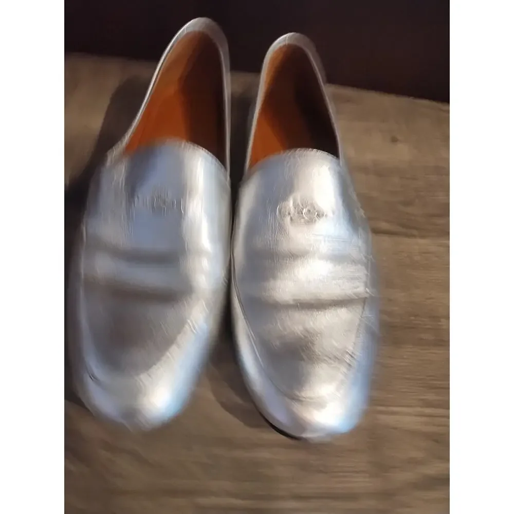 Coach Mary Lockup Silver Slip On Loafer Designer Shoes Womens Size 7 Leather - Picture 3 of 10